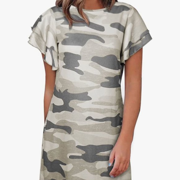 Camo Print Shift Dress, Size Small - Picture 2 of 12
